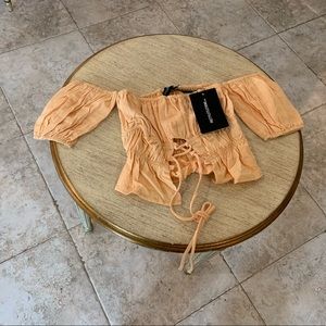 NWT Prettylittlething tangerine textured cotton Bardot top